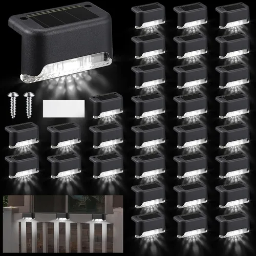 Vista 13 de Geelin 32 Luces Solares para Terraza al Aire Libre, Luces LED Solares Impermeables para Escalones y Cercas para Escaleras, Escalón, Barandilla