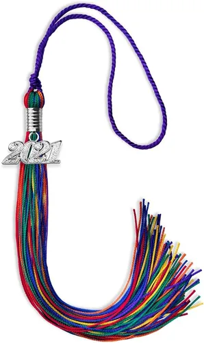 Vista 99 de Endea Graduation Borla de triple color con gota de fecha plateada (negro/dorado/granate, 2020)