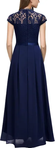 Vista 2 de Miusol Vestido largo formal de dama de honor con cuello redondo y encaje floral para mujer
