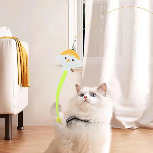 Vista 5 de Andiker Varita de juguete para gatos, palo flexible de 35 pulgadas de largo con bonita forma de pez, varita de campana, juguete interactivo