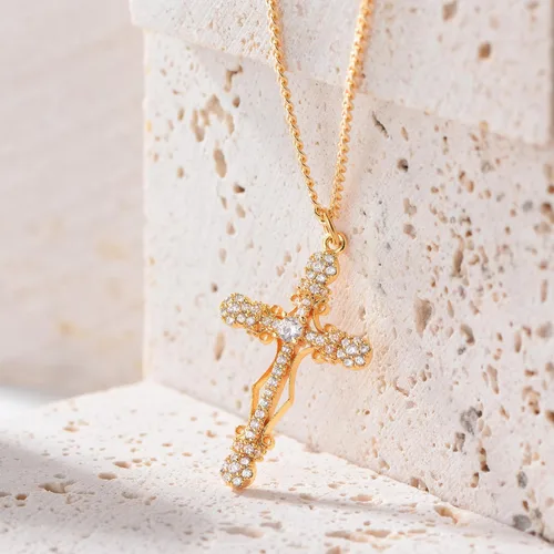 Vista 110 de Fettero - Collar con dije de cruz de fe, chapado en oro de 14 K, cadena fina, minimalista, simple, pequeña, para oración, regalo de joyería religiosa