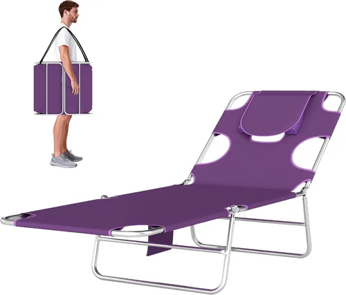 Vista 4 de Silla bronceadora con orificio facial, tumbona ajustable de 5 niveles