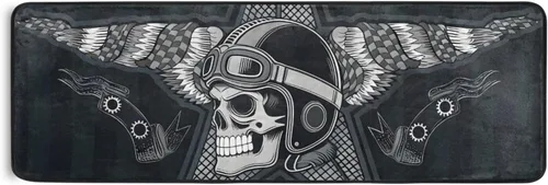 Vista 3 de Calavera con alfombra vintage para motocicleta, alfombra antideslizante para cocina, alfombra de área suave para baño, entrada, pasillo, comedor