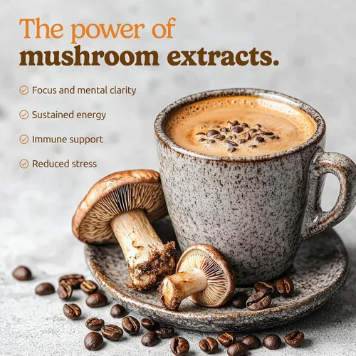 Vista 4 de ShroomDNA - Café de hongos descafeinado orgánico 10 en 1 certificado por USDA, café descafeinado instantáneo de hongos, tostado oscuro brasileño