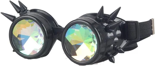 Vista 14 de FUT Gafas Steampunk con pinchos arcoíris ABS, lentes de caleidoscopio rave, soldadura cibernética, gótico, cosplay, vintage