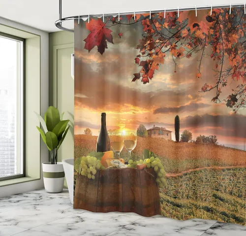 Vista 4 de Ambesonne set de cortina para baño decorativa de tela de poliéster con ganchos
