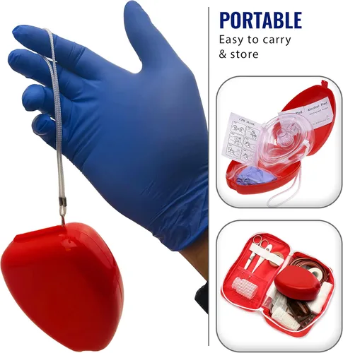 Vista 8 de ASA TECHMED Paquete de 5 máscaras médicas de rescate de RCP, reanimador de bolsillo para adultos y niños, en estuche rígido rojo con correa
