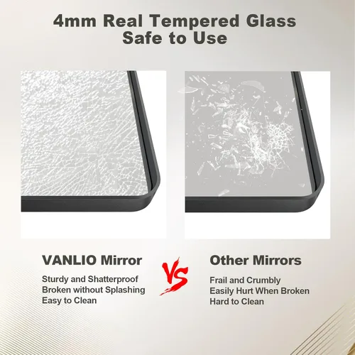 Vista 4 de Espejo rectangular para pared de baño de 20x30 pulgadas con marco negro mate, espejo de tocador con esquinas redondeadas, espejo de baño de metal