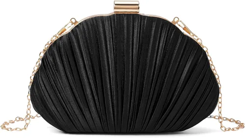 Vista 9 de Bolso de mano de noche plisado de satén para mujer, elegante bolso de mano con cadena para boda