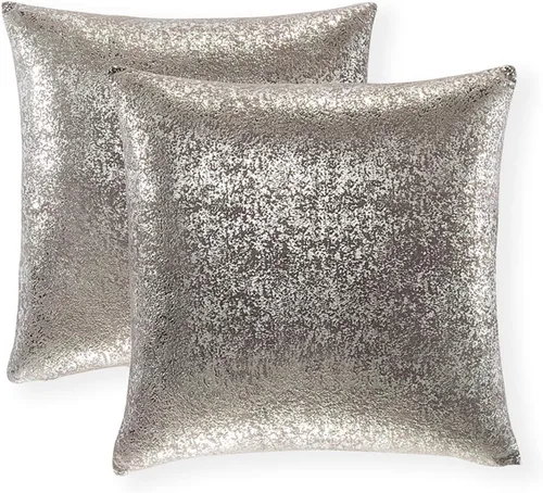 Vista 61 de Xinrjojo Juego de 2 almohadas brillantes en negro y dorado, almohadas suaves y brillantes decorativas, juego de fundas de almohada cuadradas negras