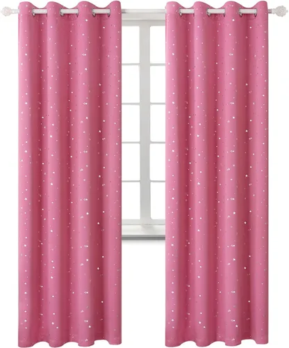 Vista 18 de BGment Cortinas opacas para dormitorio infantil, con aislamiento térmico, con ojales, estampado de estrellas plateadas, cortinas para oscurecer