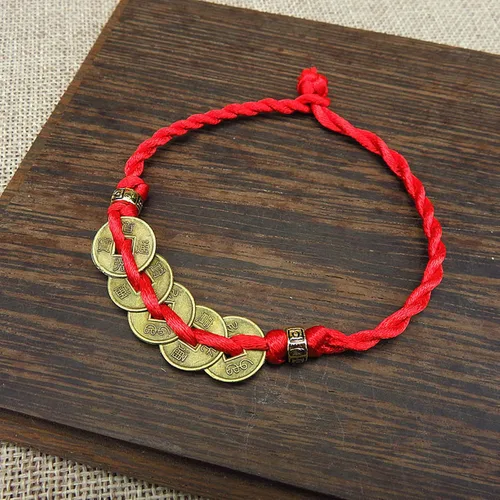 Vista 7 de Amuleto japonés Omamori de buena suerte, bolsita colgante y 5 monedas de Feng Shui chinas, pulsera de 2 monedas para buena suerte y salud