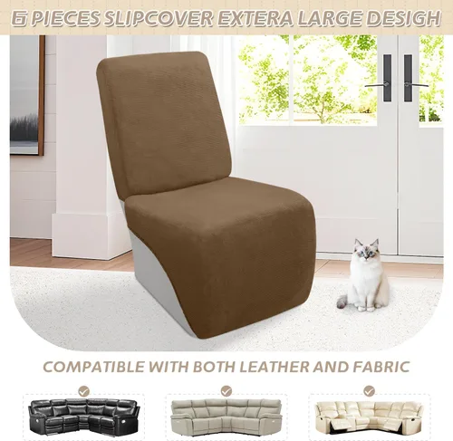 Vista 406 de Arfntevss Fundas de sofá seccional reclinable de terciopelo, Funda de sofá seccional de esquina para sofá reclinable, Funda elástica suave
