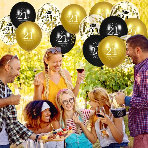 Vista 3 de Globos de cumpleaños número 21 para hombres, 15 globos de feliz cumpleaños número 21 para hombres y mujeres de 21 años de edad, suministros