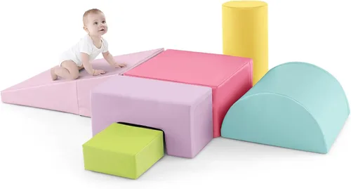 Vista 10 de Costzon Juego de escalada y gateo para niños pequeños, 6 piezas con cubierta de poliuretano para gatear, escalar y caminar, bloques de escalada