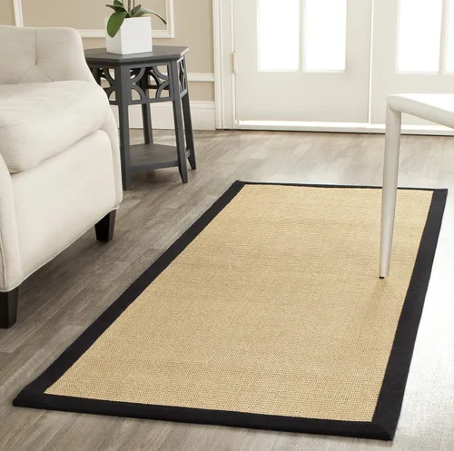 Vista 49 de Alfombra de sisal Safavieh, de color maíz y negro, tejida a mano, de la colección de fibras naturales; 5 x 8 pulgadas, NF441A, Tela, Gris / Gris