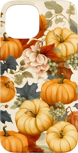 Vista 6 de Funda de estilo vintage para iPhone 16 con hojas de otoño y calabazas