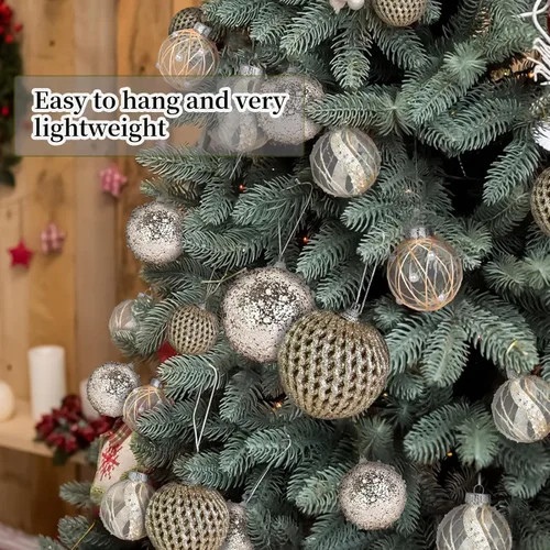 Vista 2 de Mupera Paquete de 9 adornos de Navidad con purpurina, bolas inastillables de lentejuelas doradas champán, decoración colgante de alta calidad