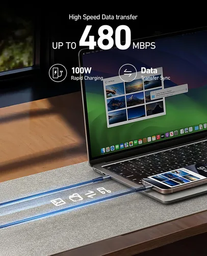 Vista 114 de Dasku iPhone 17 USB C a USB C de carga rápida, 60 W (3.1 A), paquete de 2 cables cargador de carga de 3 pies tipo C para iPhone 17/16/15/15 Plus/15
