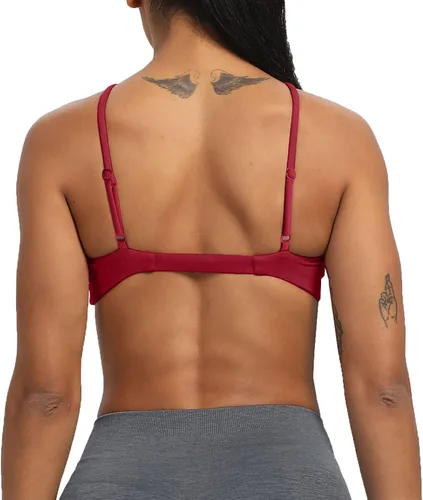 Vista 4 de Aoxjox Brasier deportivo de entrenamiento para mujer, ajustado, sin espalda, acolchado, Ariel, halter, brasier para yoga, camiseta corta sin mangas