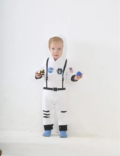 Vista 2 de Singcoco Disfraz de astronauta para bebé niño y niña (blanco-largo, 18-24 meses)
