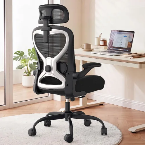 Vista 11 de Silla de oficina ergonómica para largas horas y alivio del dolor de espalda, diseño que ahorra espacio con soporte lumbar ajustable, brazos negro