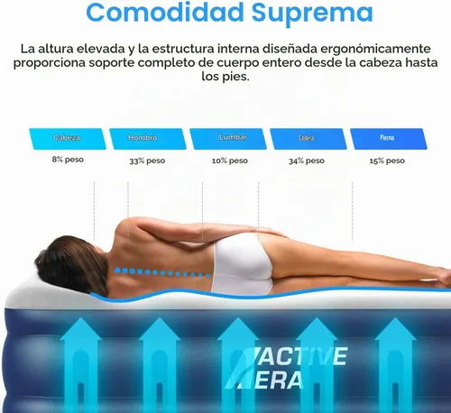 Vista 4 de Active Era Colchón de aire Queen prémium de 20 pulgadas con bomba integrada, almohada elevada, resistente a pinchazos, parte superior suave