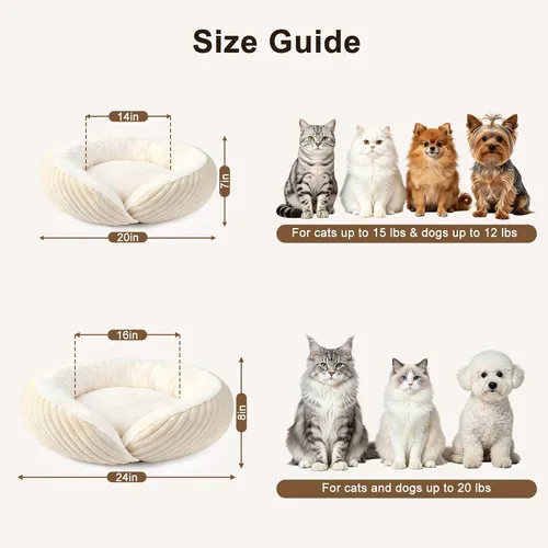 Vista 8 de Tovve Cama para gatos en interiores, sofá cama redonda lavable para gatitos Crema