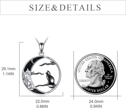 Vista 5 de Collar de gato negro para mujer, plata esterlina, luna celta, regalo de joyería de gato