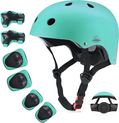 Vista 11 de Juego de casco de bicicleta para niños, certificado por la CPSC con rodilleras, coderas, muñequeras, casco ajustable para edades de 3-5-8-15 años