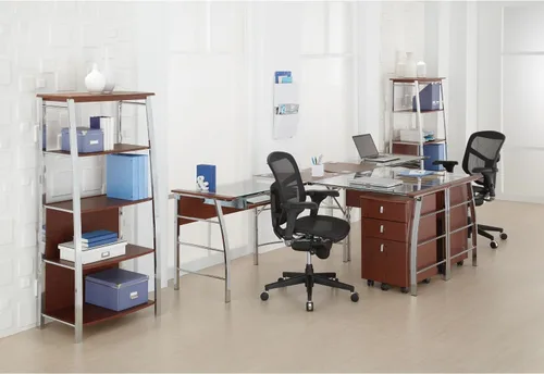 Vista 3 de Realspace® Mezza - Escritorio esquinero en forma de L, de 62 pulgadas de ancho, color cereza
