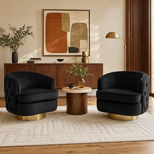 Vista 13 de Hyfirm Silla de Acento Moderna, Sillón Giratorio Tipo Barril para Sala de Estar, Sillas Cómodas de Terciopelo con Botones Capitoné, Sofá Individual