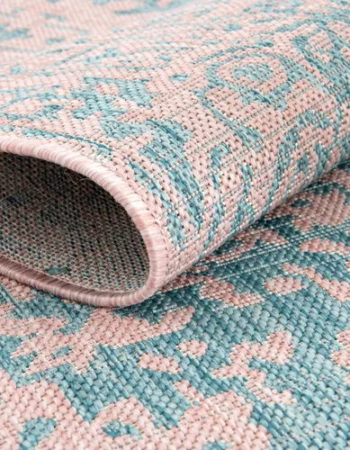 Vista 6 de Unique Loom Jill Zarin Jill Zarin Outdoor Collection - Alfombra Dubái (3 pies 3 pulgadas, redonda, rosa y aguamarina/azul claro)