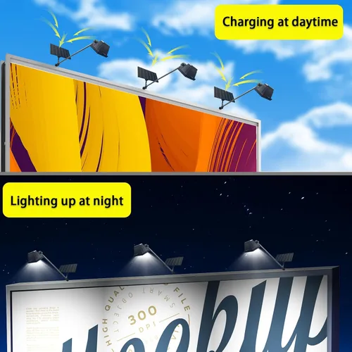 Vista 2 de Luz solar para señal, luces solares resistentes de 60 LED, iluminación para letreros al aire libre, 12000 mAh, iluminación comercial impermeable