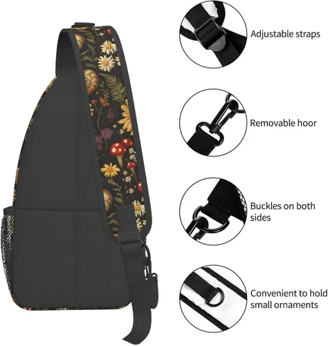 Vista 3 de Small Crossbody Bags for Women Men - Vintage Mushroom Plant Print Adjustable Shoulder Bag Fanny Packs Belt Sling Bag Crossbody Purses Backpack for