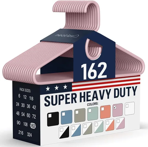 Vista 104 de Paquete de 6 perchas para ropa súper resistentes, fabricadas en los Estados Unidos, capacidad de 10 libras, perchas de plástico grueso para Negro