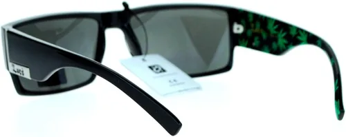 Vista 4 de Gafas de sol Locs para hombre, montura rectangular de gángster, estampado de marihuana, negroverde, Estampado De Marihuana NegroVerde