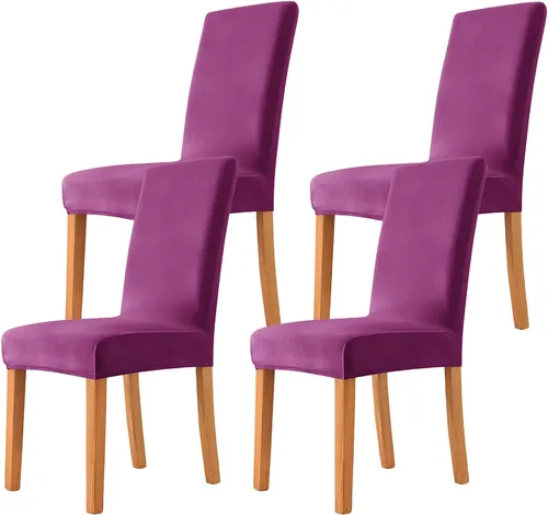 Vista 12 de Velvet Chair Covers Beige Gray, Stretch Dining Room Chair Covers 2 Pack, Super Fit Dining Chairs Slipcovers Spandex Washable Kitchen Parson Chair