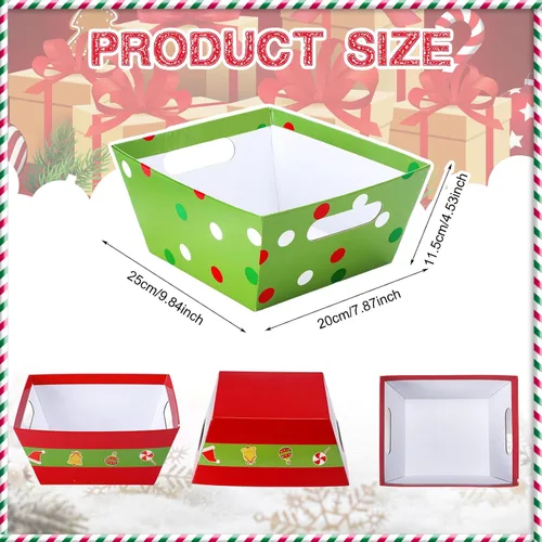 Vista 4 de Cholemy Kit de 24 cestas – Bandejas, bolsas y lazos de papel kraft vacíos – Cinturón de elfo y cestas de cartón de caramelo con asas