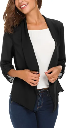 Vista 3 de Urban CoCo Blazer ligero de gasa fina con mangas fruncidas para mujer Negro