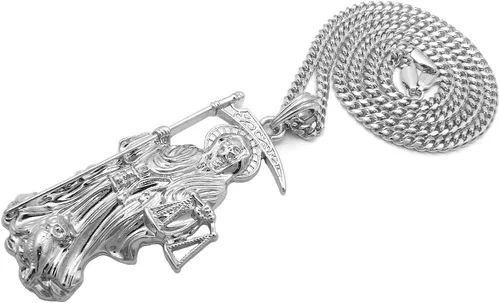 Vista 4 de CAJA COLGANTE CUBANA CUBANA CUBANA PARA HOMBRES DE LA SEÑORA DE LA MUERTE SANTA MUERTE (cadena cubana plateada), Metal, n