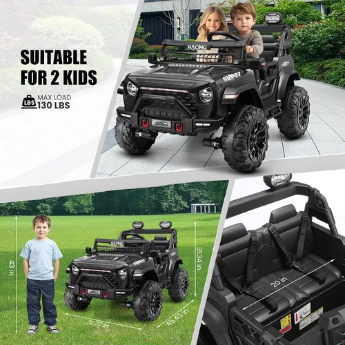 Vista 6 de Hikole - Auto de 24 V y 2 plazas con control remoto, motores de 4 x 100 W, color negro