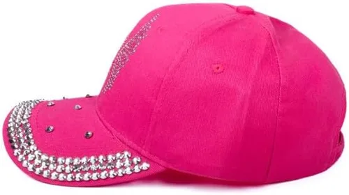 Vista 3 de Nollia Sombreros de concienciación sobre el cáncer para mujer, gorra de béisbol brillante, sombrero de mezclilla con diamantes de imitación y correa