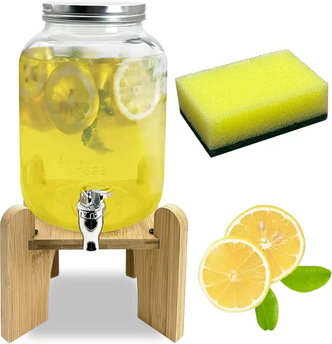 Vista 7 de Tfwadmx Dispensador de bebidas de 1 galón para fiestas, dispensador de bebidas con soporte de madera, dispensador de limonadas, jarra de té helado