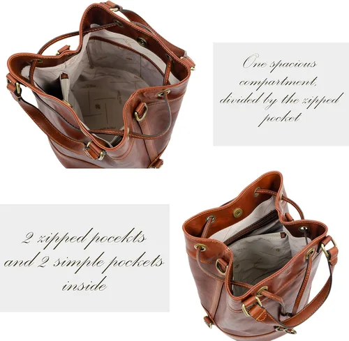 Vista 4 de Time Resistance Bolso cubo de cuero de grano completo de cuero real para mujer