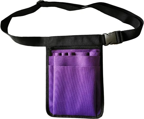 Vista 2 de Organizador para enfermeras de utilidad con cinturón Fanny Pack riñonera bolsa de cintura para herramientas de cuidado de tijeras médicas (púrpura)