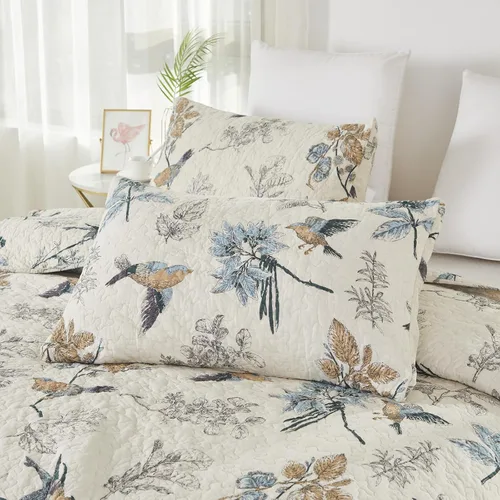 Vista 4 de Brandream Fundas de almohada acolchadas 100% algodón, 2 piezas, tamaño estándar, diseño de pájaros de campo americano, decoración de dormitorio