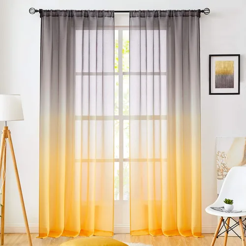 Vista 9 de July Joy Ombre - Cortinas de lino sintético semitransparente para habitación y sala de estar, 2 tonos reversibles, privacidad y filtro de luz