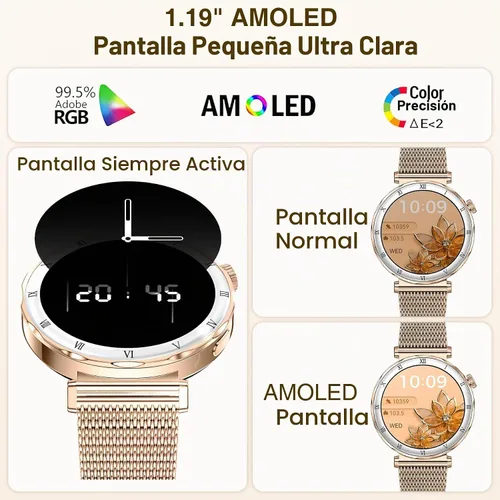 Vista 2 de Smart Watches for Women (Answer/Make Calls),1.19" AMOLED Slim, Rose Gold