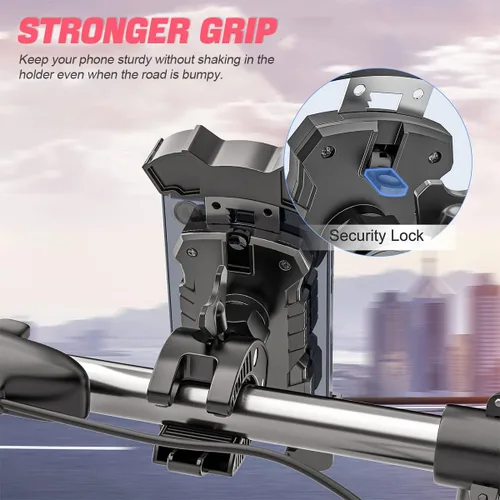 Vista 2 de Soporte para teléfono de bicicleta, apto para manubrios de bicicleta y motocicleta, rotación de 360°, fácil instalación y liberación rápida